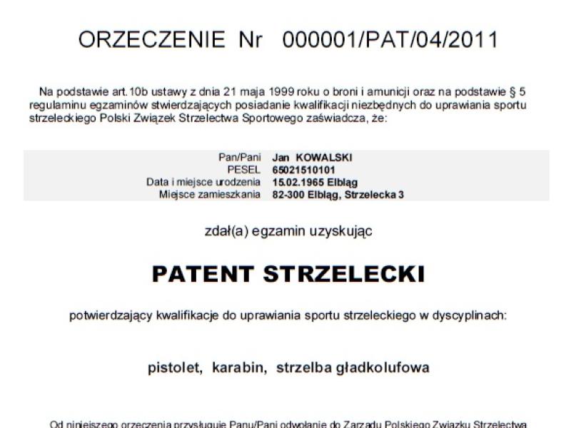Shooting patent :: Centralny Wojskowy Klub Sportowy LEGIA Warszawa - Sekcja Strzelecka
